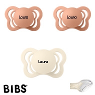 BIBS Couture mit Namen, 2 Peach, 1 Ivory, Gr. 1, Anatomisch, Silikon, 3'er Pack
